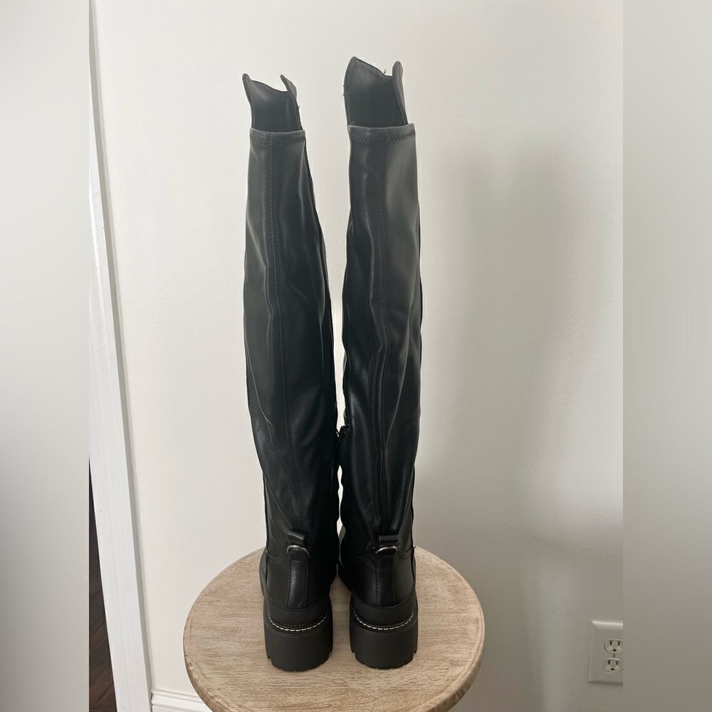 Sam Edelman Lerue Over The Knee Stretch Side Zip Lug Combat Boots Black NWOB - Picture 8 of 13